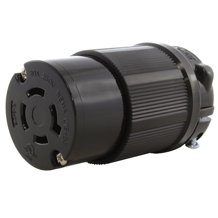 Ac Works Locking Connector, L15-20R, 20 A, 250V AC, Three Phase, Black ASL1520R-BK